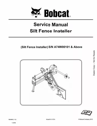 Bobcat Silt Fence Installer Service Repair Manual Instant Download (SN A74W00101 And Above)