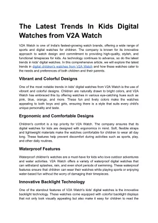 The Latest Trends In Kids Digital Watches from V2A Watch