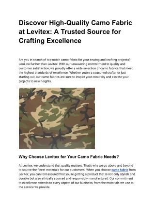 Discover High-Quality Camo Fabric at Levitex_ A Trusted Source for Crafting Excellence