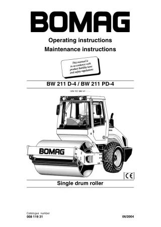 Bomag BW 211 D-4BW 211 PD-4 Single Drum Roller Service Repair Manual Instant Download