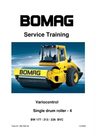 Bomag BW 177213226 Single Drum Roller Service Repair Manual Instant Download