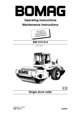 Bomag BW213 D-4 Single Drum Roller Service Repair Manual Instant Download