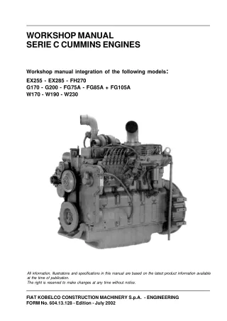 C Cummins Engines EX255 EX285 FH270 G170 G200 FG75A FG85A FG105A W170 W190 W230 Service Repair Manual Instant Download