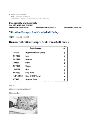 Caterpillar Cat 120 MOTOR GRADER (Prefix 10R) Service Repair Manual Instant Download