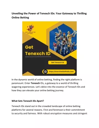 Unveiling the Power of Tenexch IDs: Your Gateway to Thrilling Online Betting