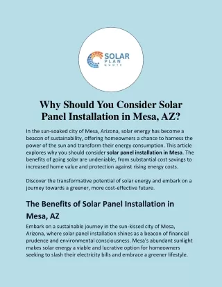 Why Should You Consider Solar Panel Installation in Mesa, AZ?