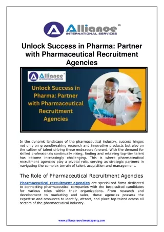 Unlock Success in Pharma-Partner with Pharmaceutical Recruitment Agencies