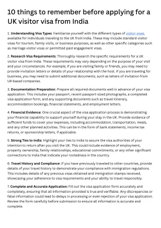 10 things to remember before applying for a UK visitor visa from India 1. Understanding Visa Types Familiarize yourself