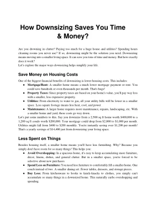 How Downsizing Saves You Time & Money