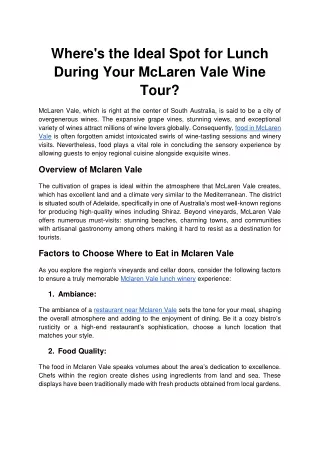 Where's the Ideal Spot for Lunch During Your McLaren Vale Wine Tour