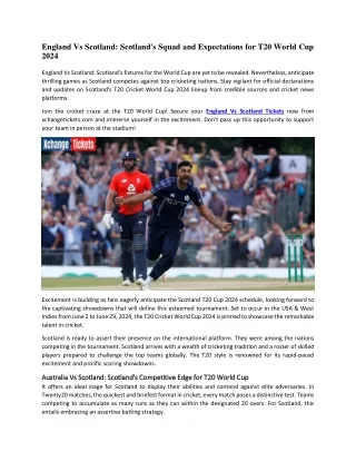 England Vs Scotland Scotland's Squad and Expectations for T20 World Cup 2024