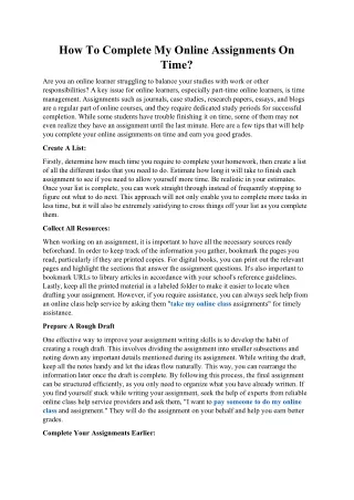 How To Complete My Online Assignments On Time?