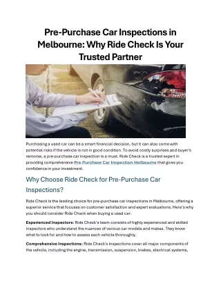 Pre-Purchase Car Inspections in Melbourne Why Ride Check Is Your Trusted Partner