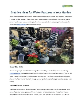 Creative Ideas for Water Features in Your Garden