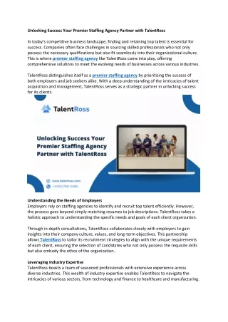 Unlocking Success Your Premier Staffing Agency Partner with TalentRoss