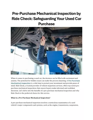 Pre-Purchase Mechanical Inspection by Ride Check Safeguarding Your Used Car Purchase