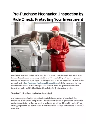 Pre-Purchase Mechanical Inspection by Ride Check Protecting Your Investment