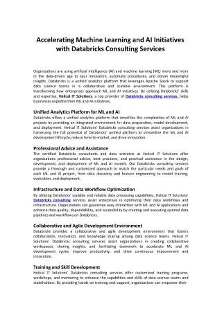 Accelerating Machine Learning and AI Initiatives with Helical Databricks Consulting