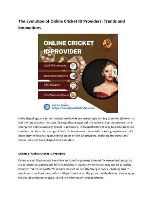 The Evolution of Online Cricket ID Providers: Trends and Innovations