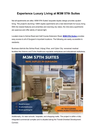 Experience Luxury Living at M3M 57th Suites