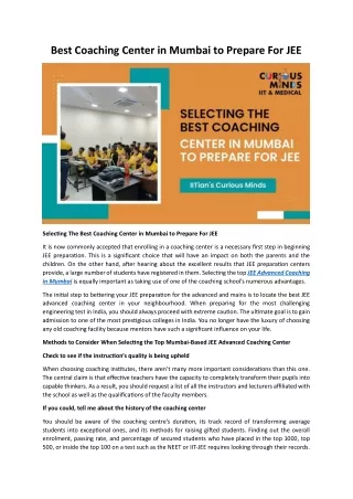 Best Coaching Center In Mumbai To Prepare For JEE