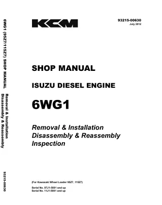 ISUZU 6WG1 DIESEL ENGINE Service Repair Manual (For Kawasaki Wheel Loader 95Z7, 115Z7)