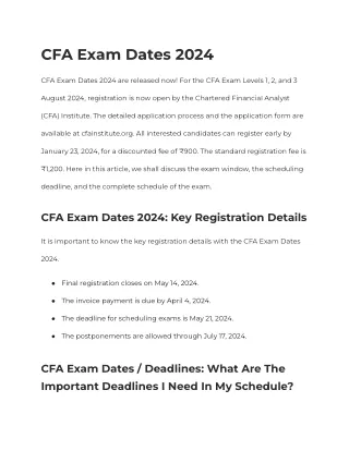 CFA Exam Dates 2024