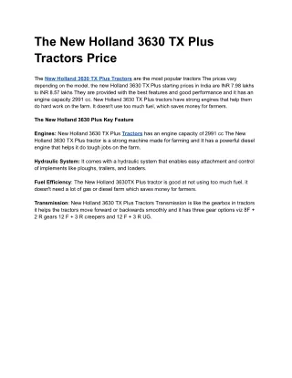 The New Holland 3630 TX Plus Tractors Price