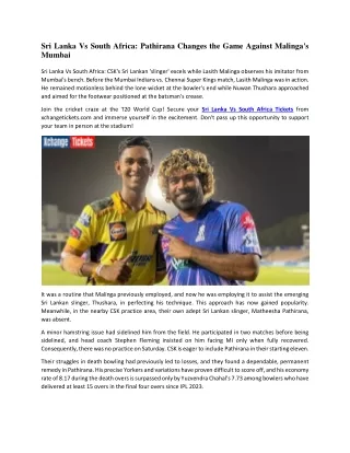 Sri Lanka Vs South Africa Pathirana changes the game against Malinga's Mumbai (Autosaved)