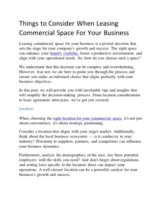 Things to Consider When Leasing Commercial Space For Your Business