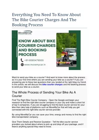 Everything You Need To Know About The Bike Courier Charges And The Booking Process