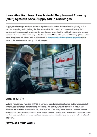 Innovative Solutions How Material Requirement Planning MRP Systems Solve Supply Chain Challenges