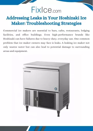 Addressing Leaks in Your Hoshizaki Ice Maker: Troubleshooting Strategies