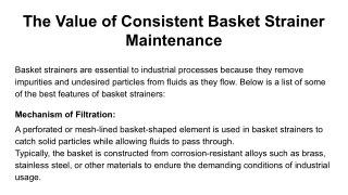 The Value of Consistent Basket Strainer Maintenance