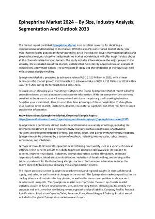 Epinephrine Market Trends And Forecast To 2024