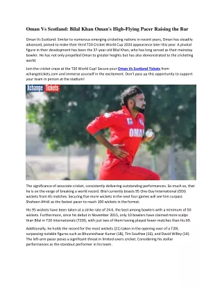 Oman Vs Scotland Bilal Khan Oman's High-Flying Pacer Raising the Bar