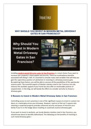 WHY SHOULD YOU INVEST IN MODERN METAL DRIVEWAY GATES IN SAN FRANCISCO?