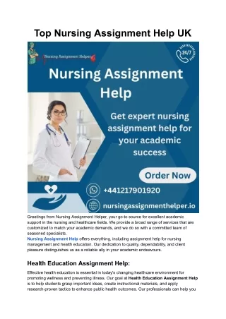 Top Nursing Assignment Help UK