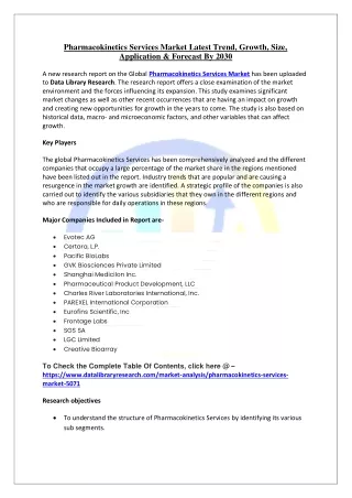 Pharmacokinetics Services Market