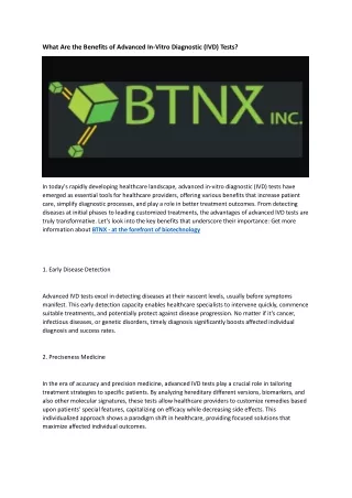 BTNX - at the forefront of biotechnology