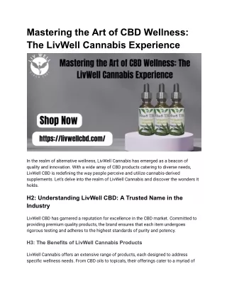 Mastering the Art of CBD Wellness_ The LivWell Cannabis Experience