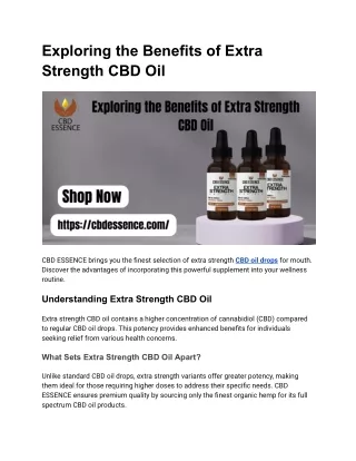 Exploring the Benefits of Extra Strength CBD Oil