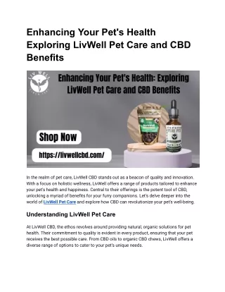 Enhancing Your Pet's Health Exploring LivWell Pet Care and CBD Benefits