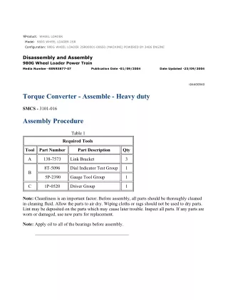 Caterpillar Cat 980G WHEEL LOADER (Prefix 2SR) Service Repair Manual Instant Download