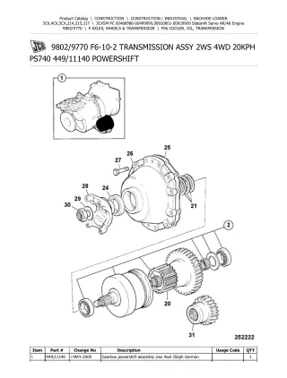 JCB 3CX SM PC (Sideshift Servo ARAK Engine) BACKOHE LOADER Parts Catalogue Manual (Serial Number 00480988-00499999)