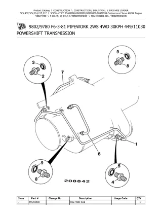 JCB 3CX SM-4T PC (Centremount Servo ARAK Engine) BACKOHE LOADER Parts Catalogue Manual (Serial Number 00920001-00929999)