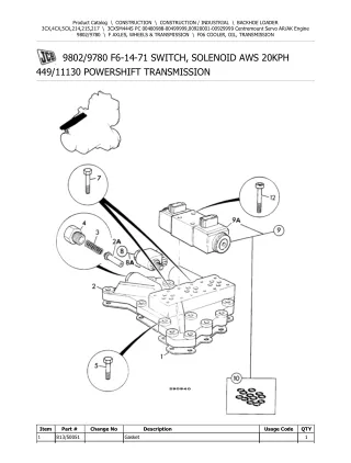 JCB 3CX SM444S PC (Centremount Servo ARAK Engine) BACKOHE LOADER Parts Catalogue Manual (Serial Number 00480988-00499999