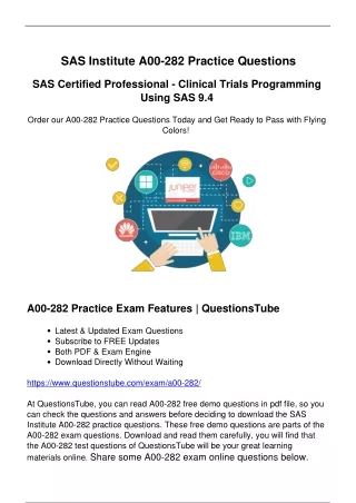 Best A00-282 Exam Questions - Be Your Ultimate SAS A00-282 Preparation Solution