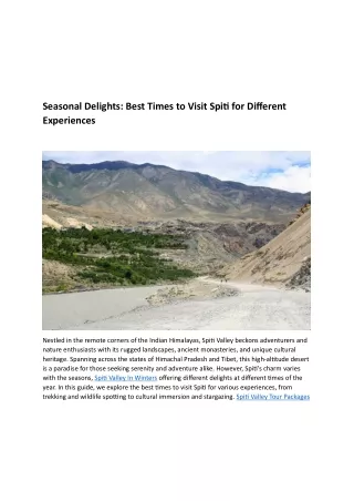 Seasonal Delights Best Times to Visit Spiti for Different Experiences