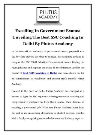 Unlock Your Success with the Best SSC Coaching in Delhi by Plutus Academy!